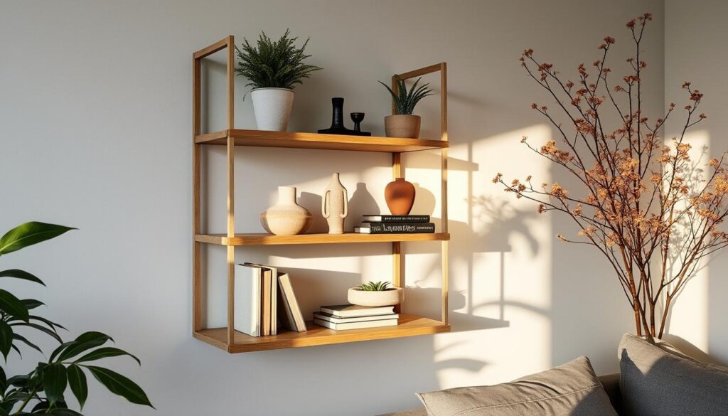 Optimiser un petit espace moderne avec des bibelots bien placés sur une étagère