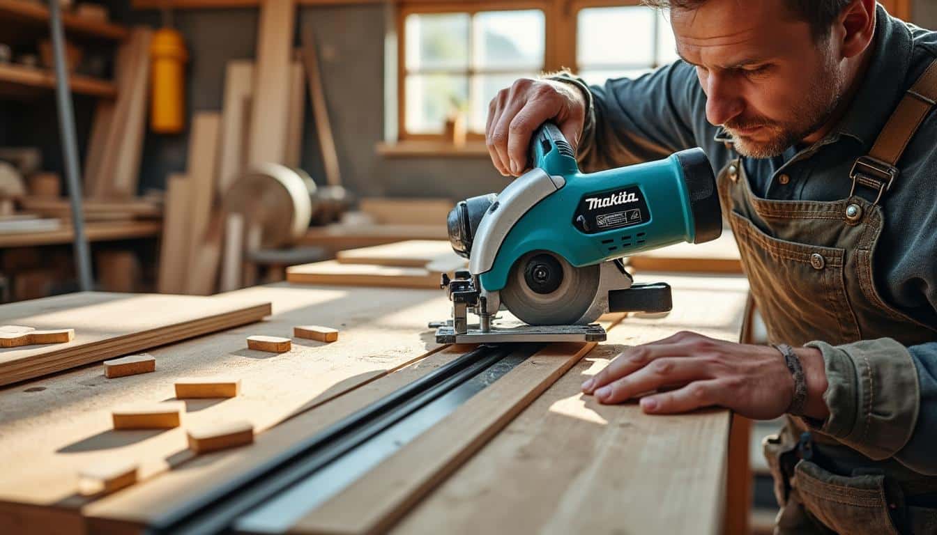 Illustration: Comment le rail de guidage optimise l’utilisation de la scie circulaire Makita